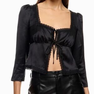 Reformation Black Satin Crop Top